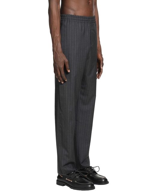 Burberry Black Pinstriped Wool Track Pants for men