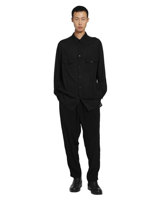 Yohji Yamamoto Black Chest Panel Pocket Blouse for men
