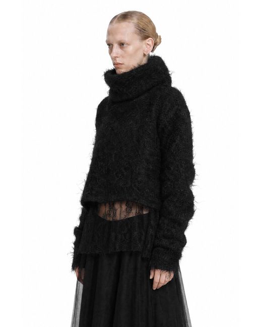 Marc Le Bihan Black Fluffy Mohair Cropped Turtleneck