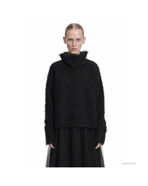 Marc Le Bihan Black Fluffy Mohair Turtleneck Sweater