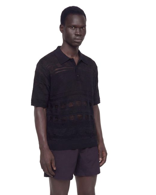 Laneus Black Lightweight Jacquard Knit Polo for men