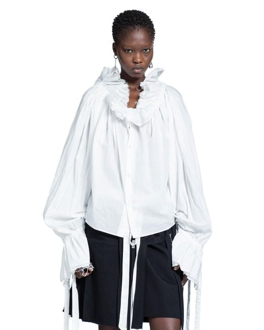 Ann Demeulemeester White Stee Ruffled Drawstring Top