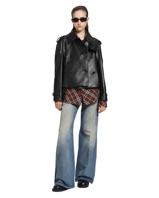 Burberry Black Cropped Leather Mayfair Trench Jacket