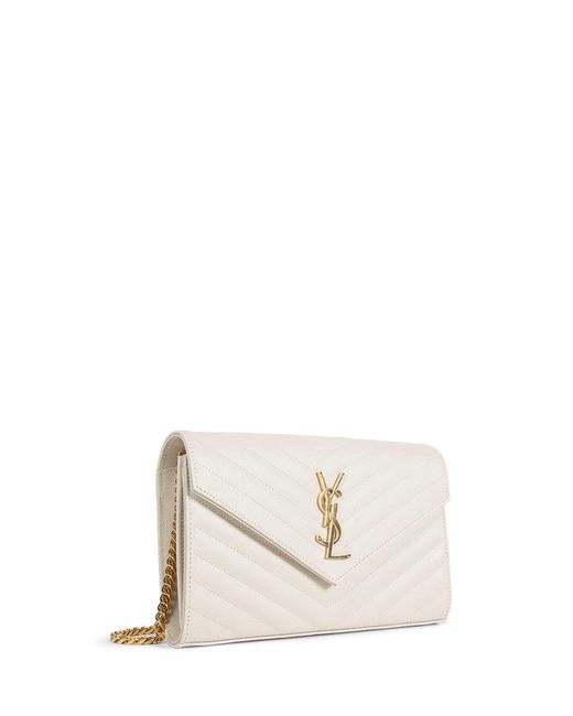 Saint Laurent White Cassandre Matelassé Chain Wallet