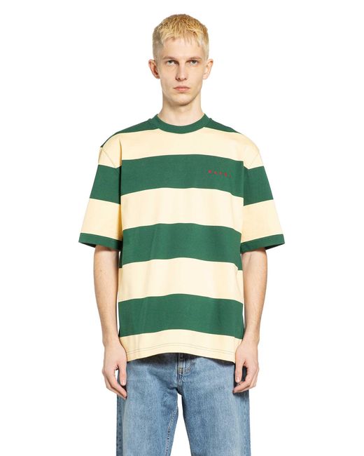 Marni Green Maxi-Stripe Cotton T-Shirt for men