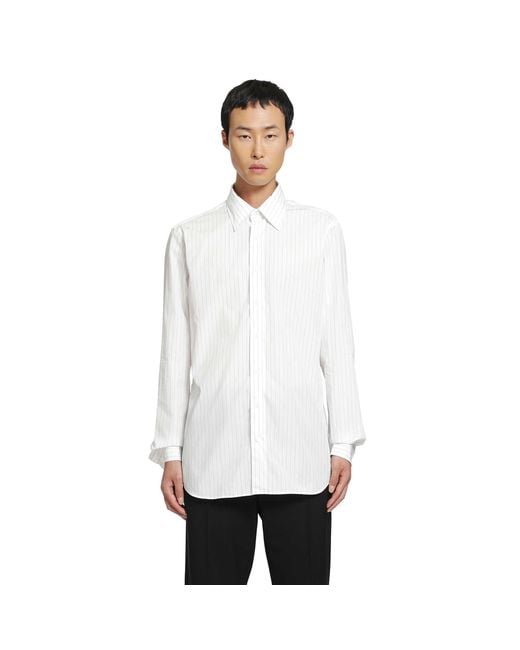Lardini White Pinstriped Cotton Shirt for men