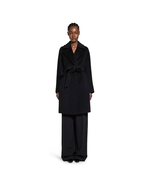 Max Mara Black Wool Beaver Cloth Robe Coat