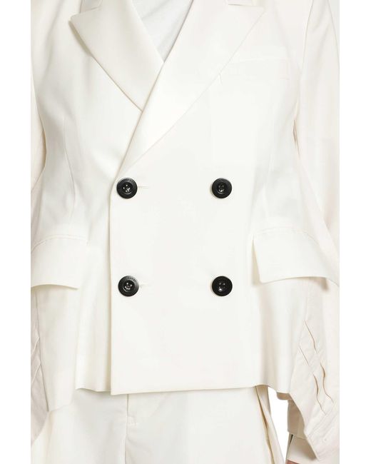 Sacai White Wool Suiting X Denim Blazer