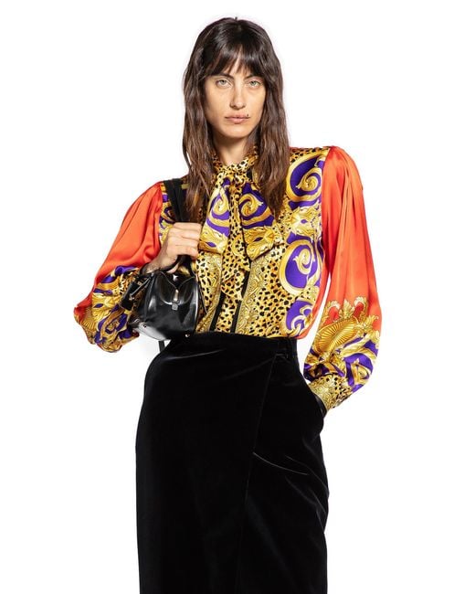 Versace Black Cheetah Barocco Silk Lavallière Shirt
