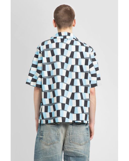 Amiri Blue Snake Checker-print Silk Bowling Shirt for men