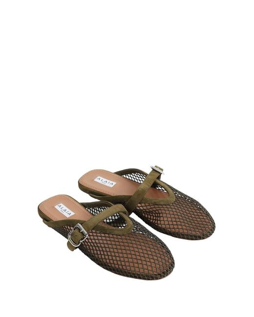 Alaïa Brown Finishnet Flat Mules