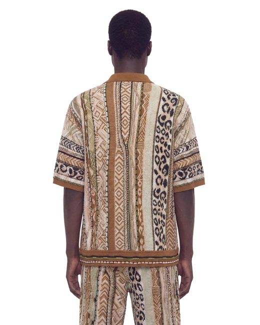 Laneus Brown Graphic Knit Short Sleeve Shirt for men