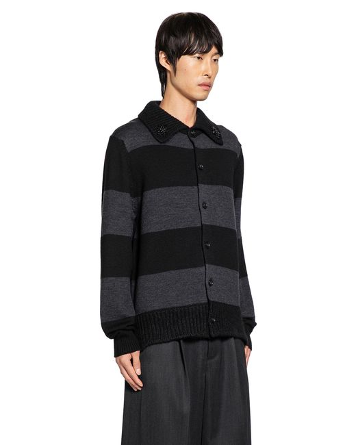 Simone Rocha Black Embellished Fuzzy Collar Rugby Cardigan for men