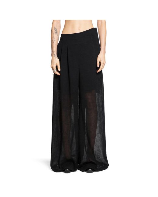 Yehuafan Black Nylon Sheer Wide Leg Pants