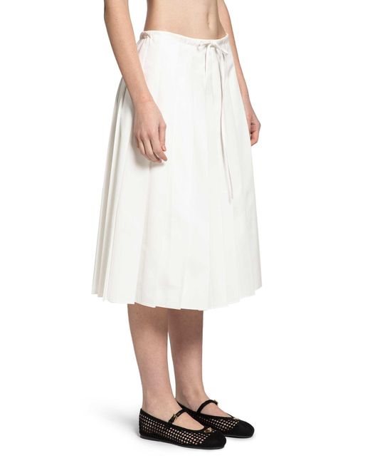 Prada White Pleated Midi Skirt