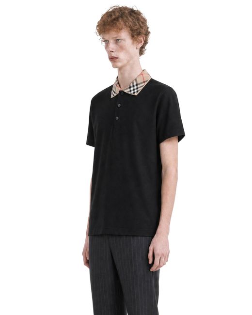 Burberry Black Check Collar Cotton Polo Shirt for men