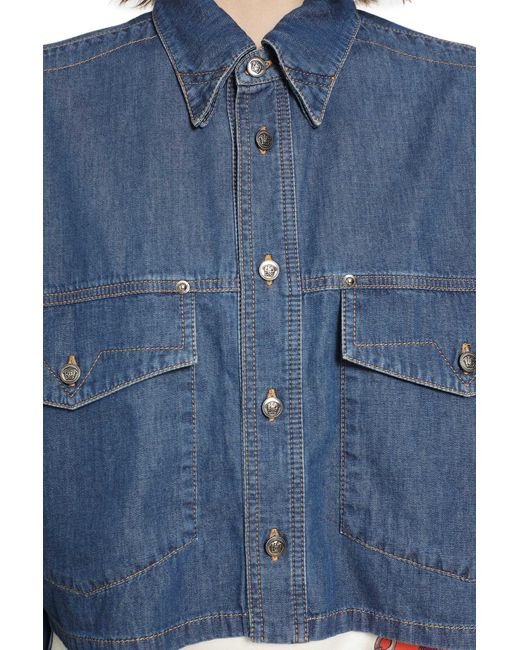Versace Blue Chambray Denim Crop Shirt