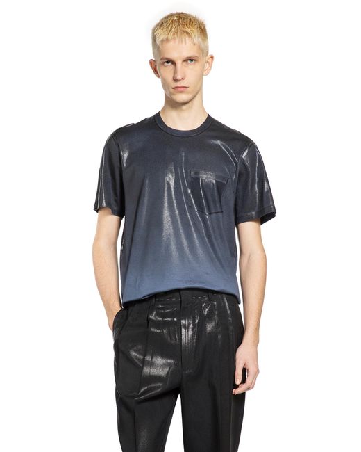 Maison Margiela Blue Foiled Cotton Jersey Pocket T-Shirt for men