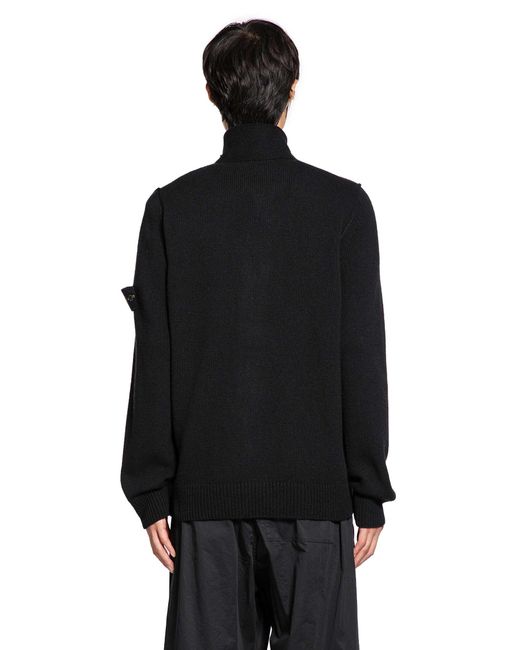 Stone Island Black High Neck Wool Blend Cardigan for men