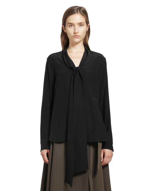 Burberry Black Silk Crepe De Chine Scarf Blouse