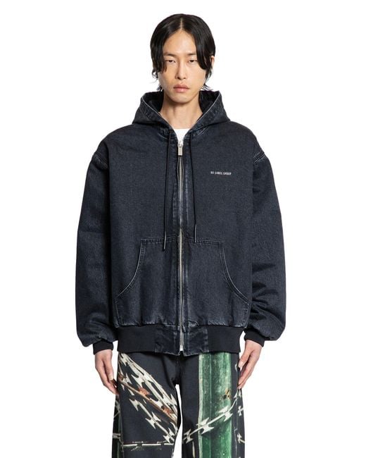 44 Label Group Blue Padded Zip-Up Denim Jacket for men