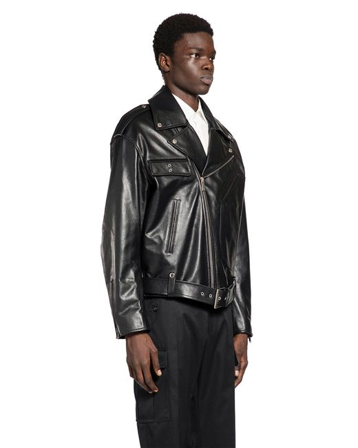McQueen Black Leather Biker Jacket for men