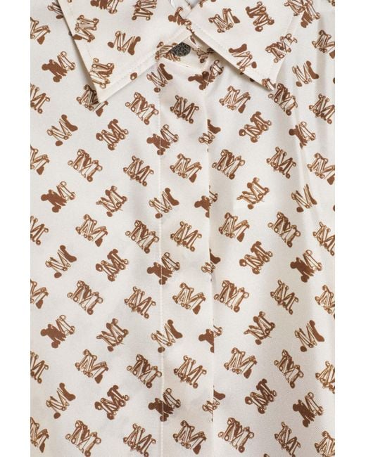 Max Mara White Oversized Printed Silk Shirt