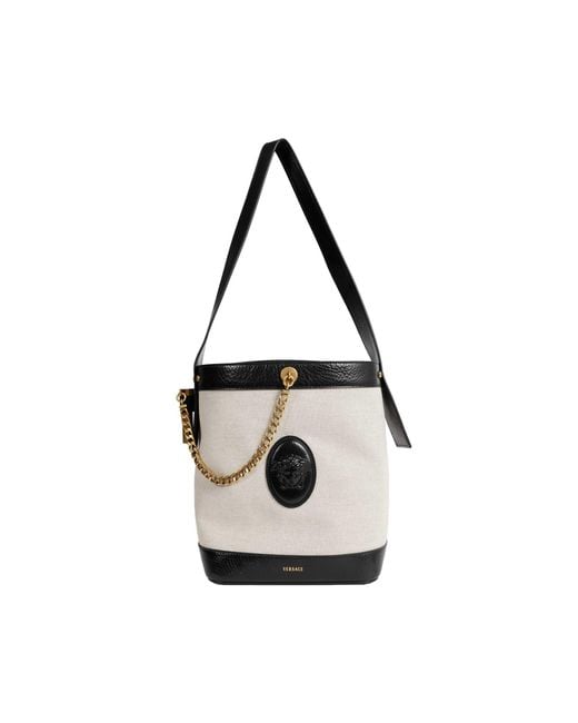 Versace Black Pivot Small Canvas Bucket Bag