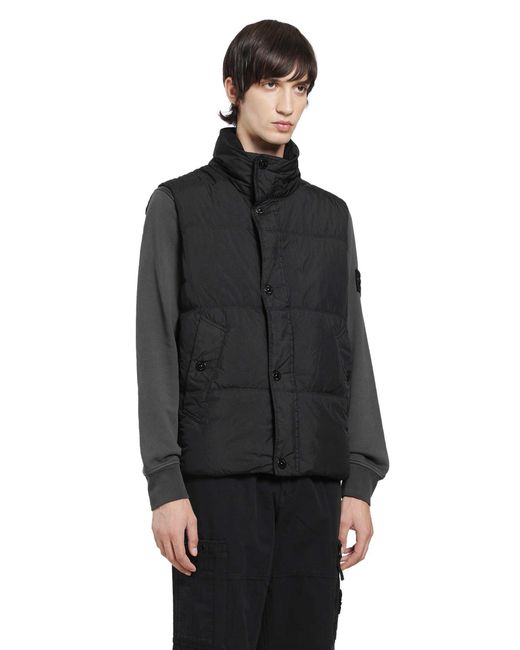 Stone Island Black G100010 Crinkle Reps Down Vest for men