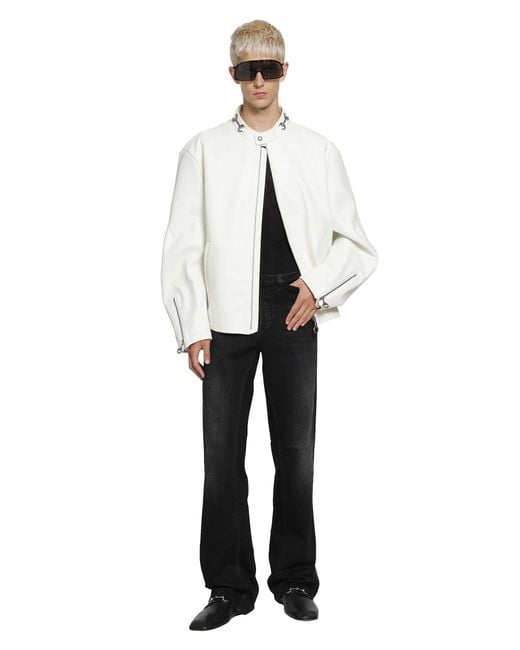 Gucci White Leather Horsebit Biker Jacket for men