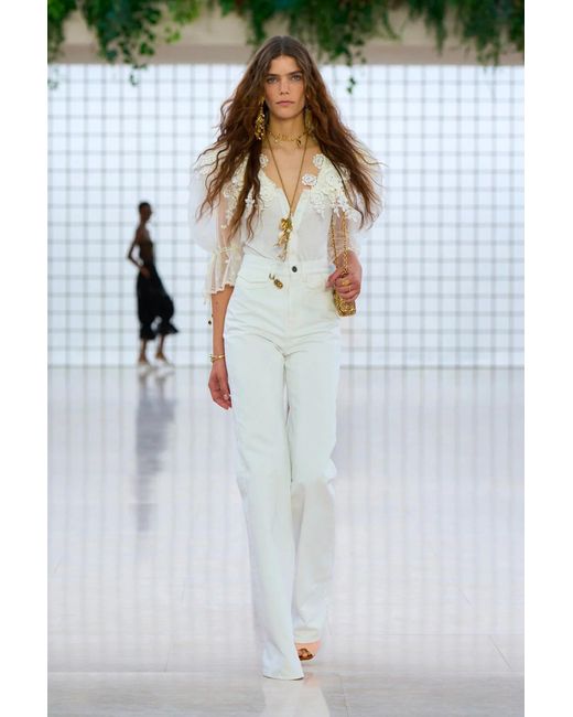 Chloé White Flared Trousers In Grain De Poudre