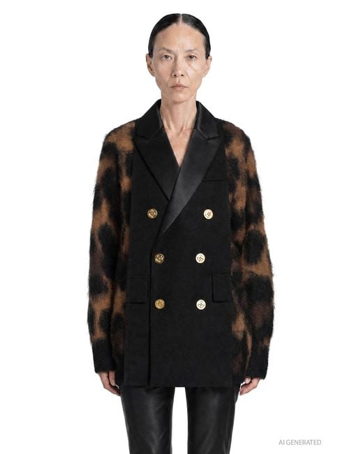 Sacai Black Leopard Wool Knit Cardigan