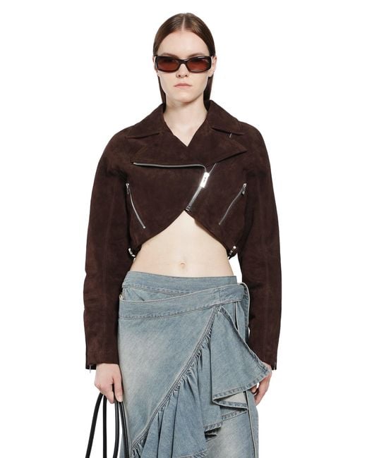Alaïa Brown Suede Cropped Biker Jacket