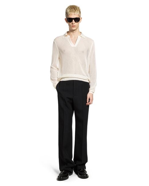 Tom Ford White Semi-Sheer Long Sleeve Polo Shirt for men