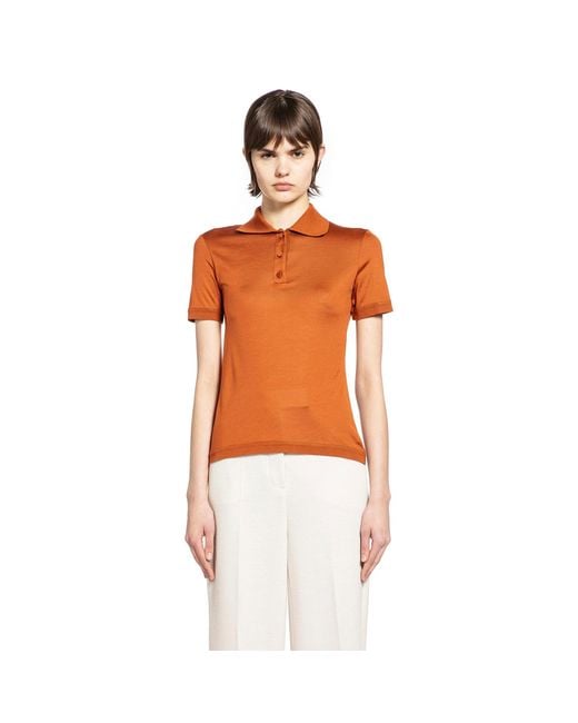 Max Mara Orange Silk Jersey Short-Sleeve Polo