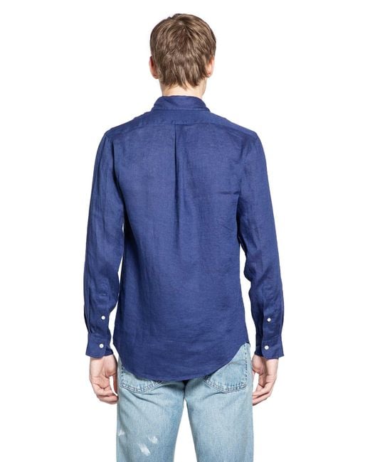 Polo Ralph Lauren Blue Custom Fit Linen Shirt for men