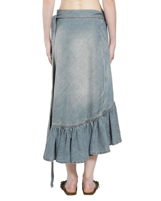 Alaïa Blue Denim Ruffle Skirt