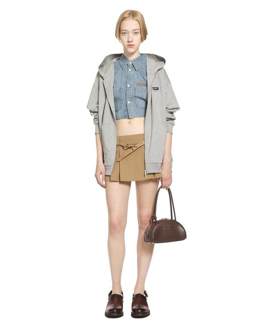 Miu Miu Gray Cotton Jersey-Zip-Up Hoodie
