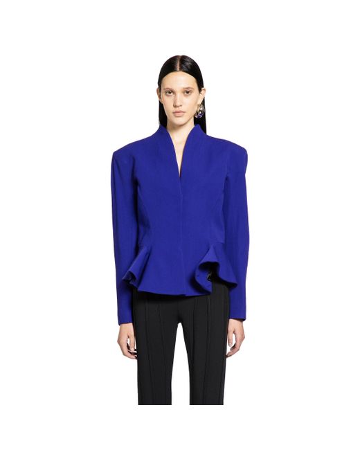 Mugler Blue Flared Wool Jacket