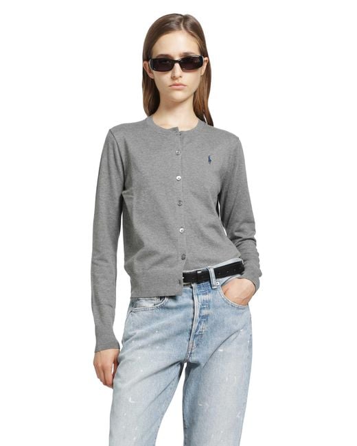 Polo Ralph Lauren Gray Stretch Cotton Blend Cardigan