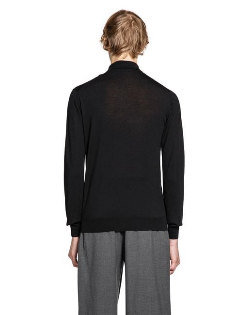 Lardini Black Long Sleeve Wool Polo for men