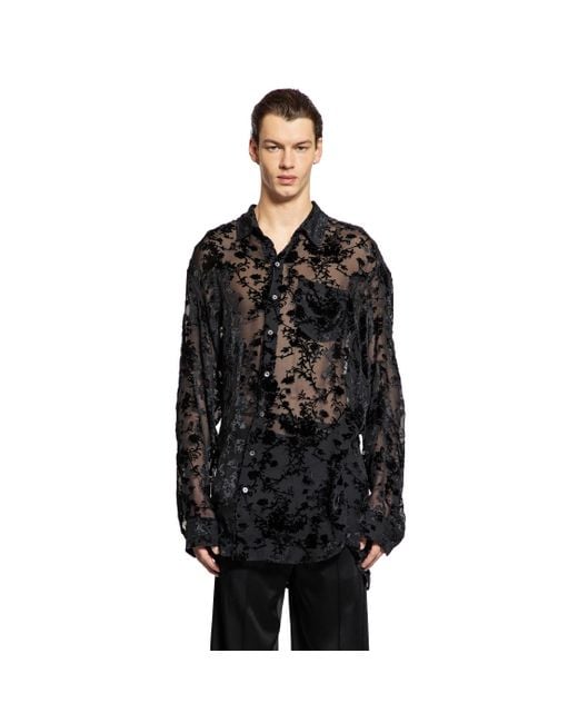 Ann Demeulemeester Black Mark High Comfort Shirt In Velvet Dévoré for men