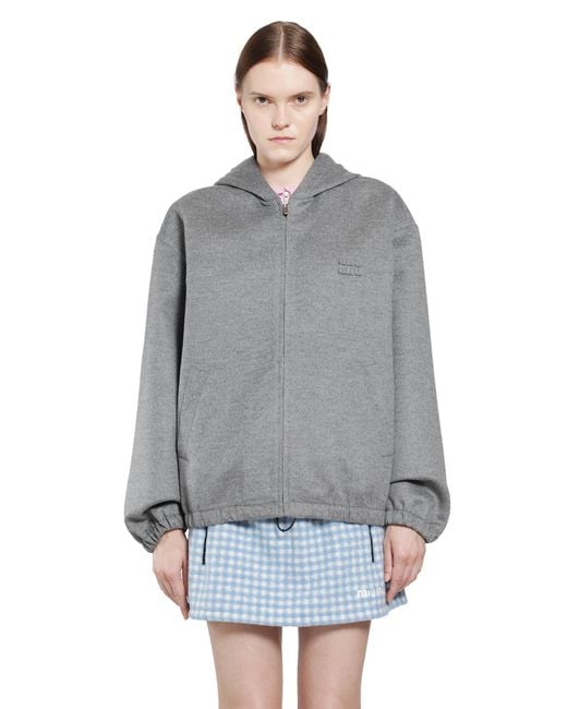 Miu Miu Gray Cashmere Wool Zip-Up Hoodie