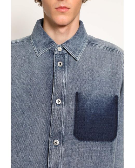Loewe Blue Cotton Linen Long Sleeve Shirt for men