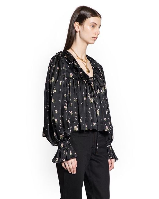 Chloé Black Liberty Print Maxi Gathered Ruffle Top