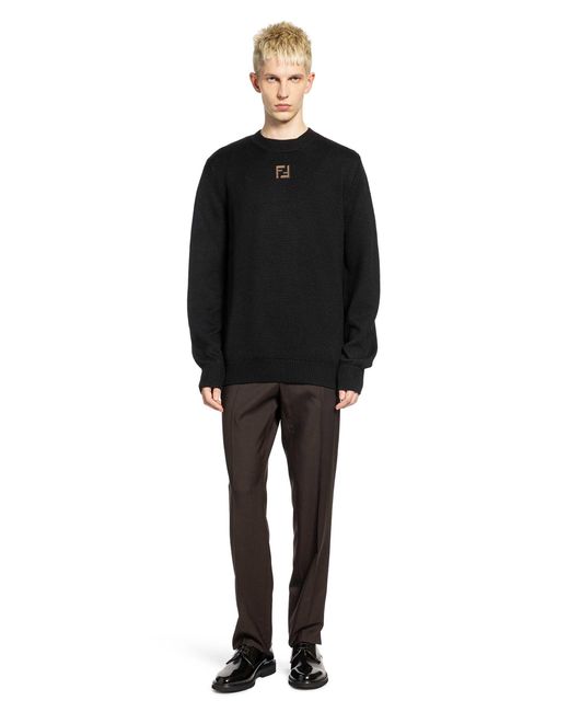 Fendi Black Corduroy Ff Wool Sweater for men