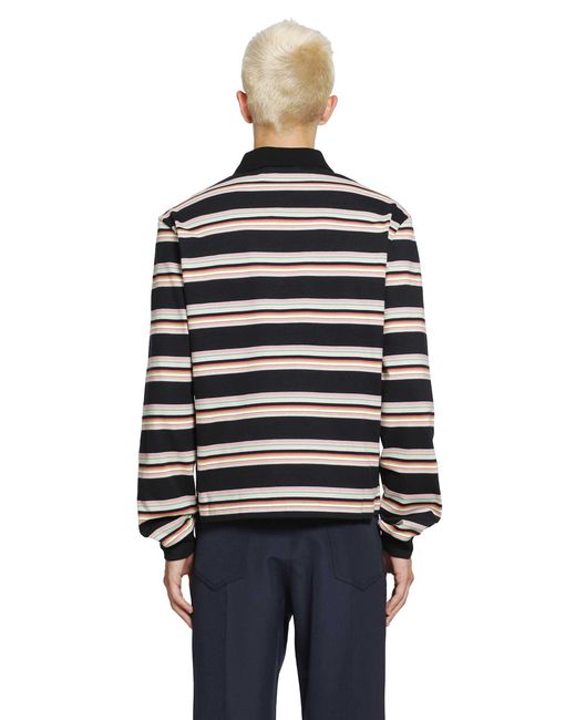 Marni Black Striped Cotton Polo Shirt for men
