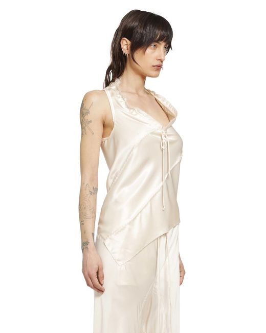 Yehuafan White Silk Satin Sleeveless Top