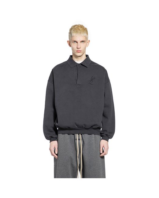 Fear Of God Gray Embroidered Classic Polo Sweatshirt for men