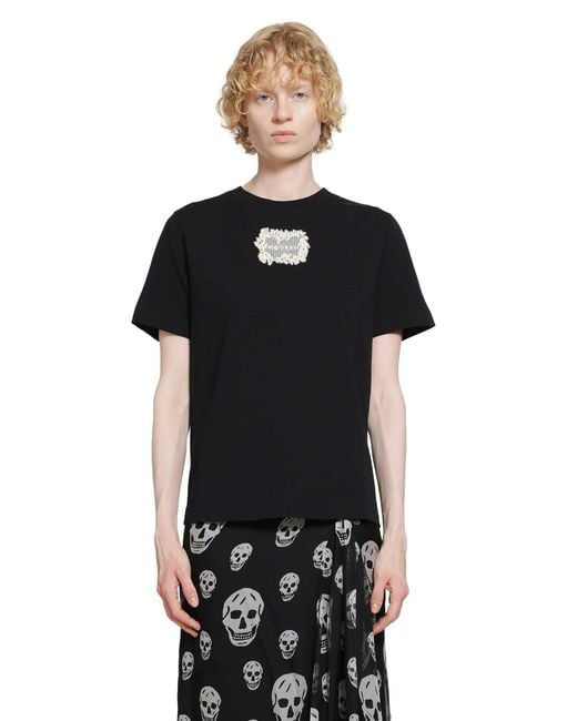 McQueen Black Embroidered Logo Patch T-Shirt
